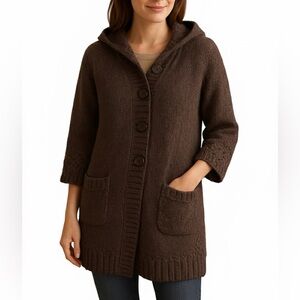 Esprit Chocolate Brown Hooded Cardigan Eyelet Detail & Pockets Boho/Academia M